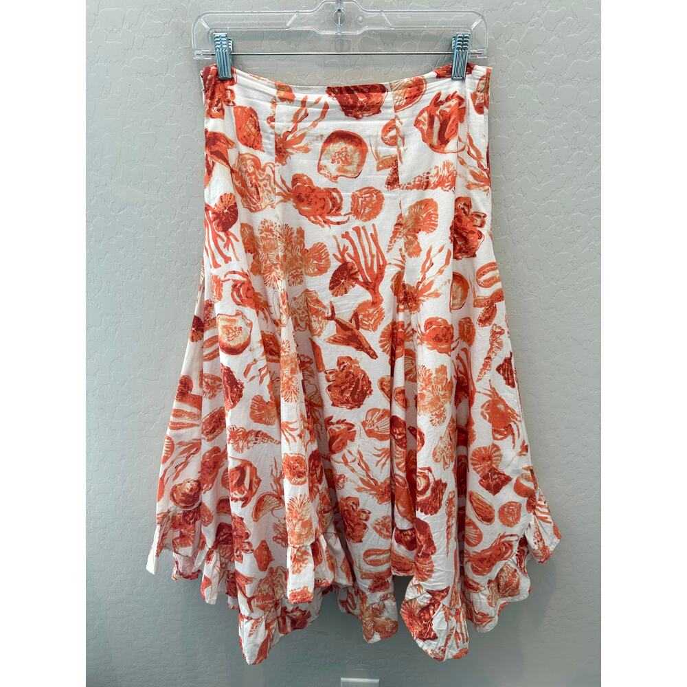 Anthropologie White Midi Skirt with Orange Shell Print - Picture 5 of 8